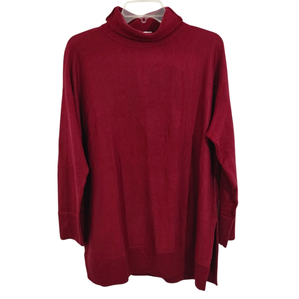 NWT LOFT Turtleneck Sweater Tunic Side Slit Red Size Large Casual